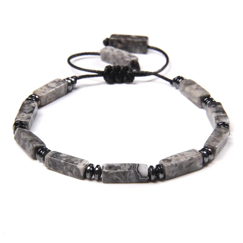 Natural Stone Bracelet Rectangle Lapis Lazuli Agates Tiger Eye Beads Adjustable