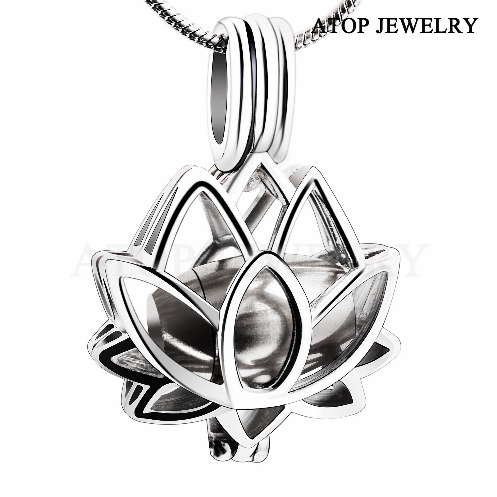 Lotus Urn Pendant Necklace Memorial Aseshes Locket Stainless Steel