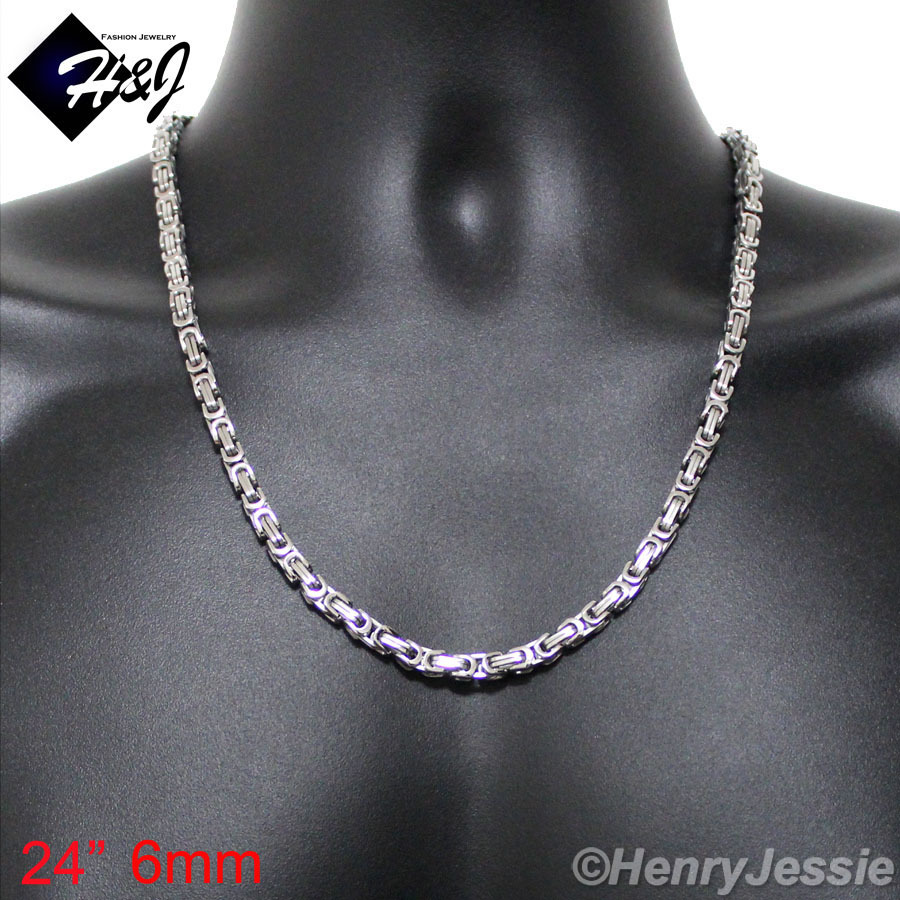 18-40″MEN’s Stainless Steel 4mm/6mm/9mm Silver Byzantine Box Link Chain Necklace
