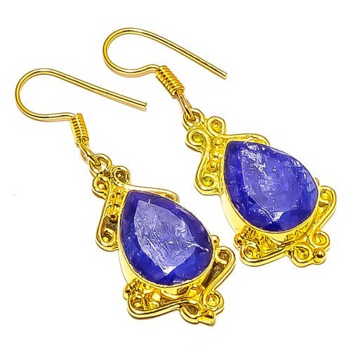 Blue Sapphire (Simulated) 18k Yellow Gold Plated Earring 1.87″ E4-229