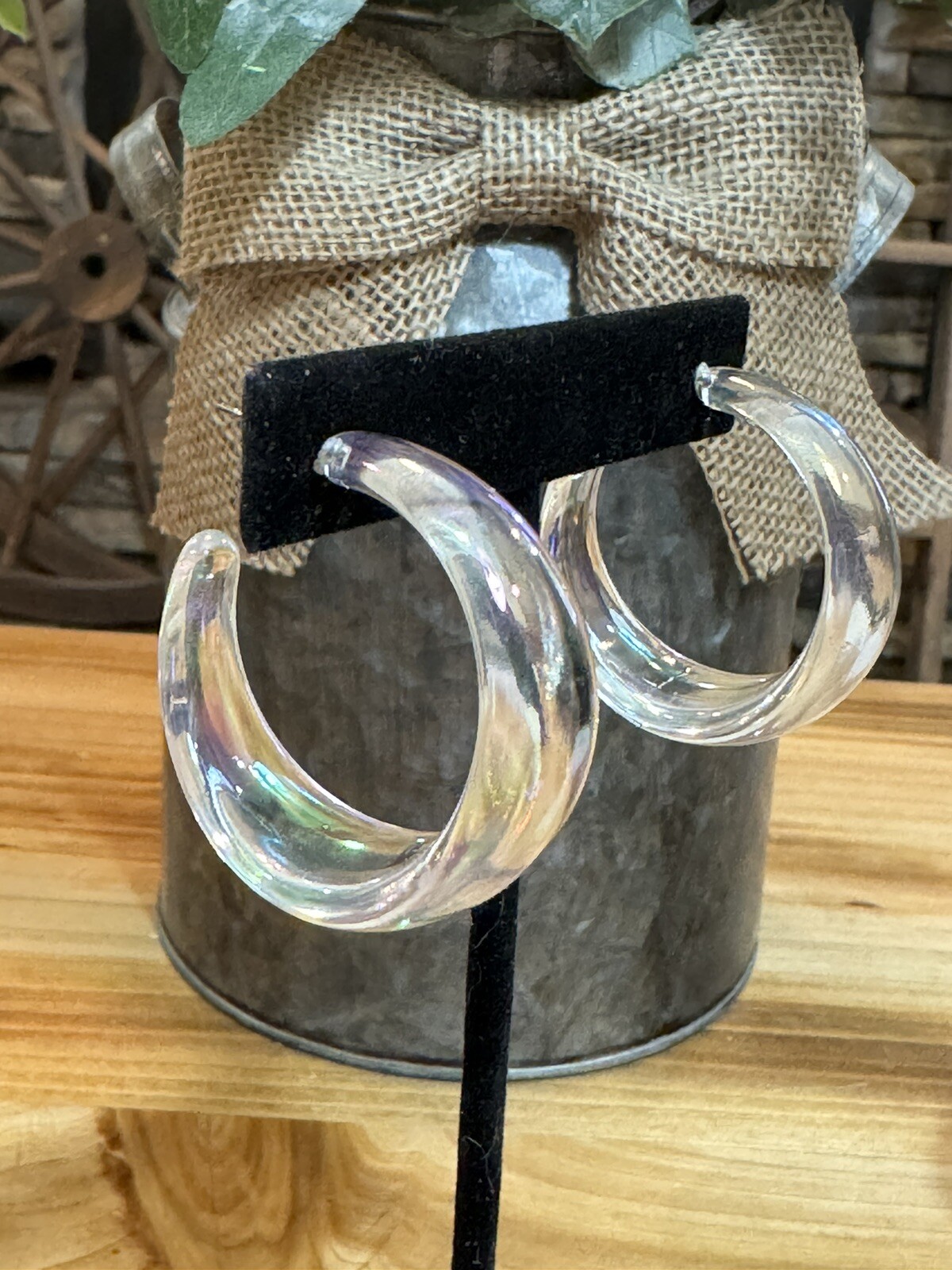 Beautiful Trendy Iridescent Clear C-Shaped Large Acrylic Hoop Earrings BNWTs