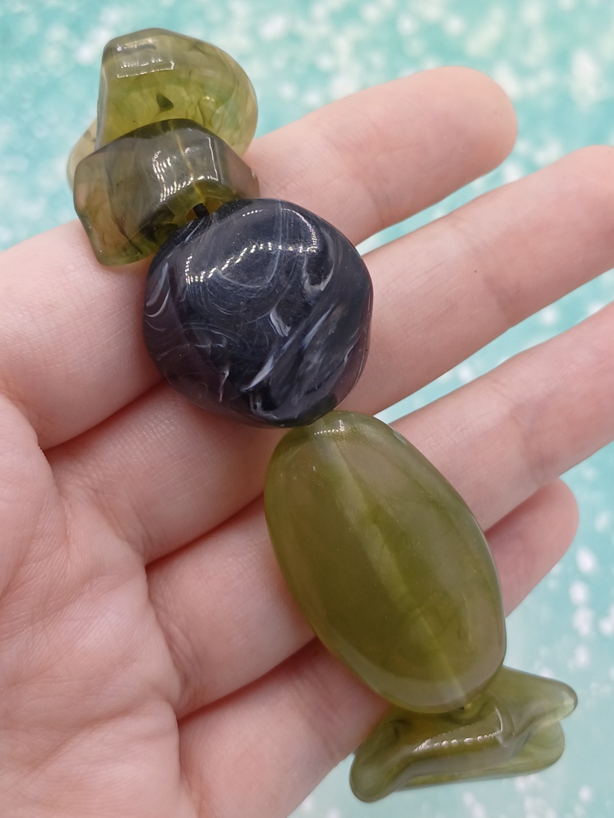 Chunky Green And Grey/Black Mixed Shaped Beaded Elasticated Stretch Bracelet
