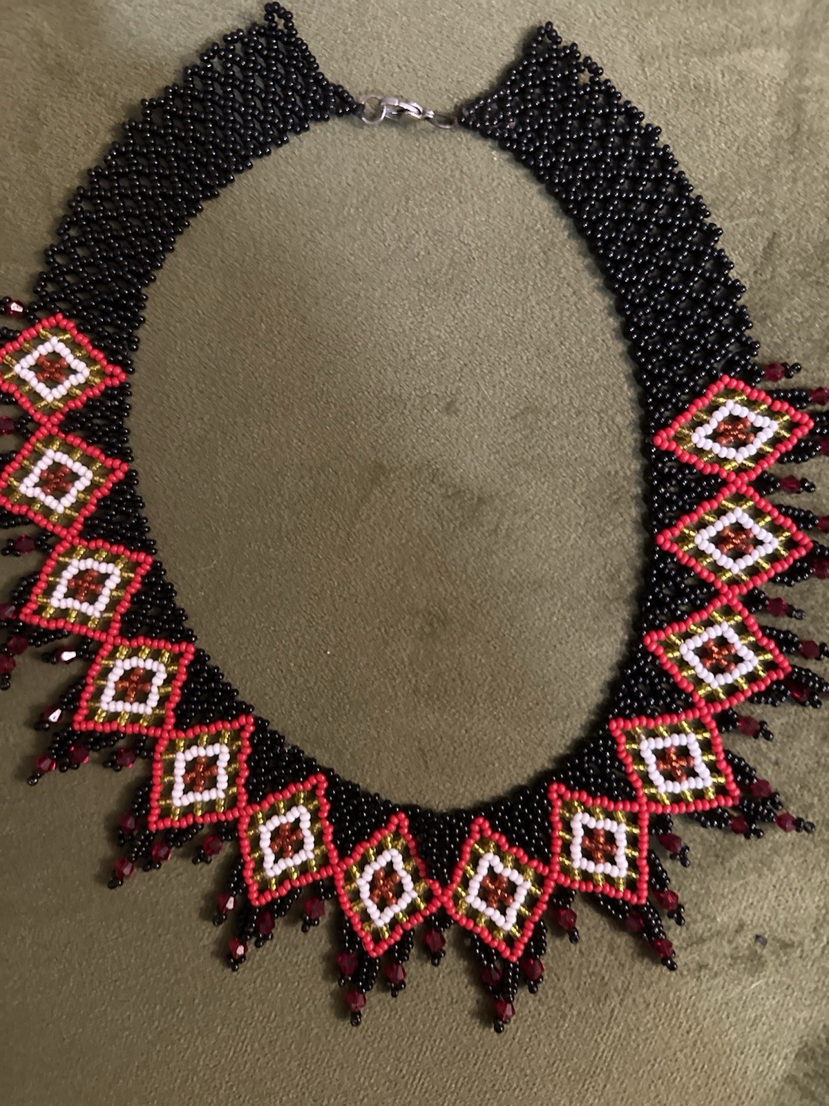 Handmade Beaded Statement NecklaceTribal Style Choker Black, Red & White Jewelry