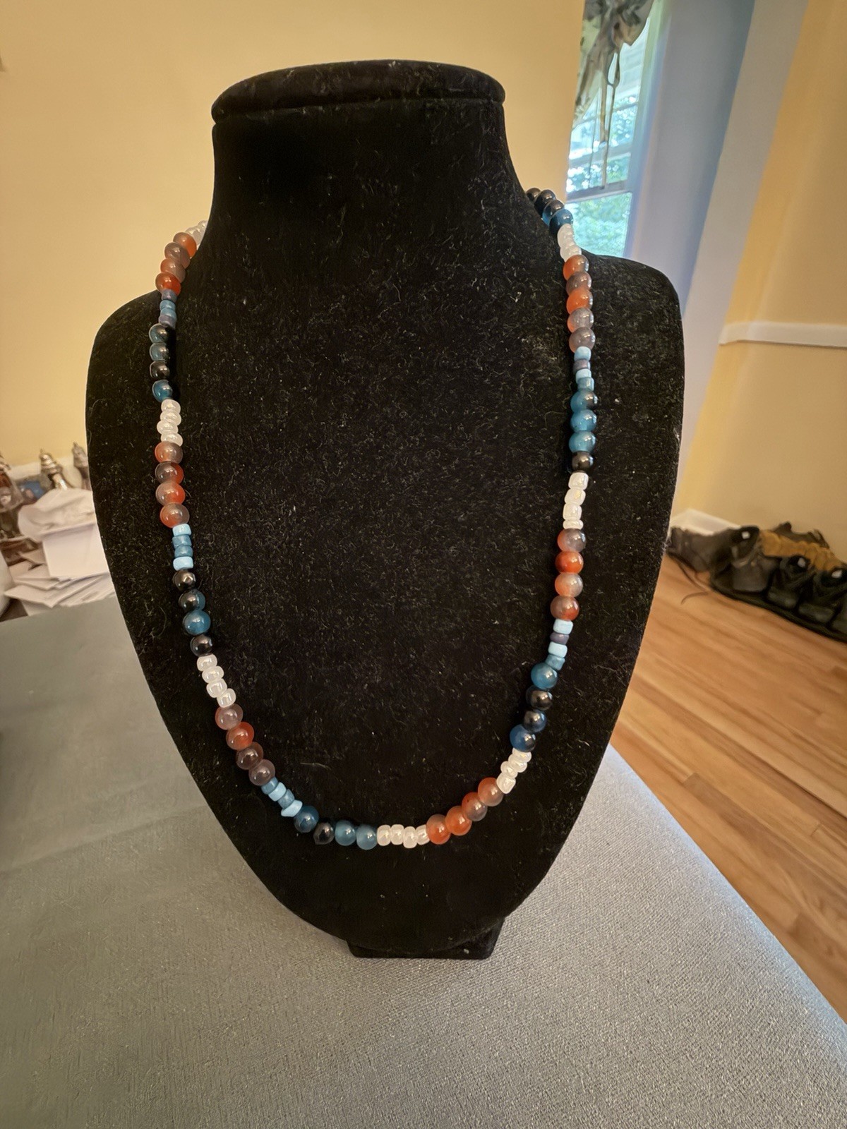 Multicolor Round Assorted Gemstone Beaded Necklace Lobsters Clasp.