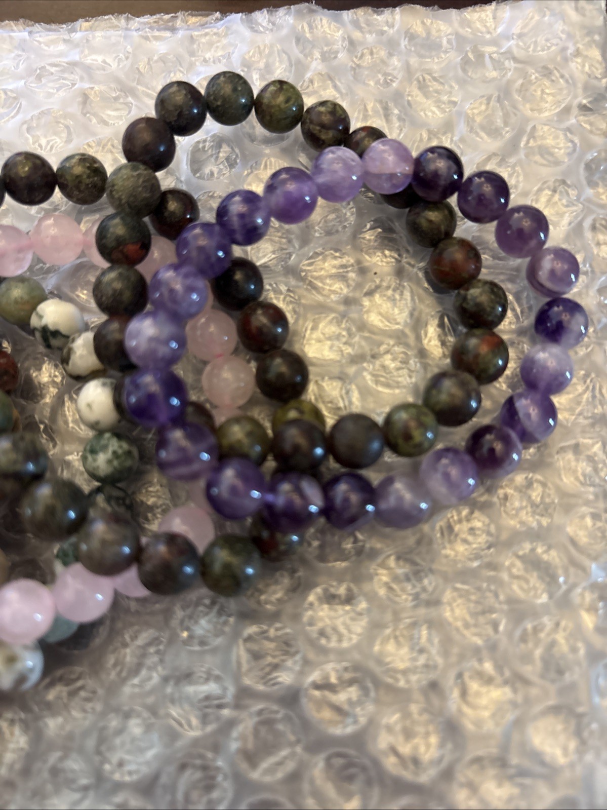 Natural Crystal Elastic Bracelet Assorted Round Gemstones 10 Pieces