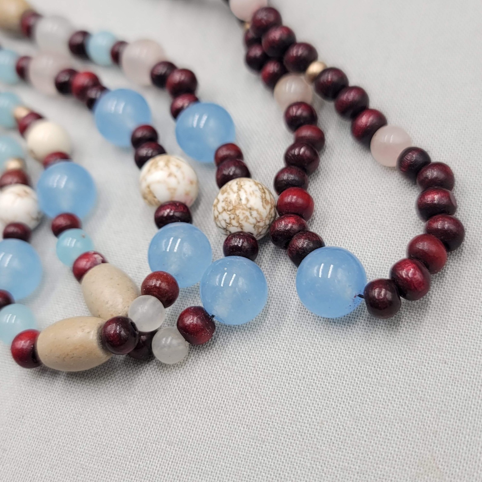 Multicolor Gemstone Beaded & Pendant Necklace Wood Beads 32″