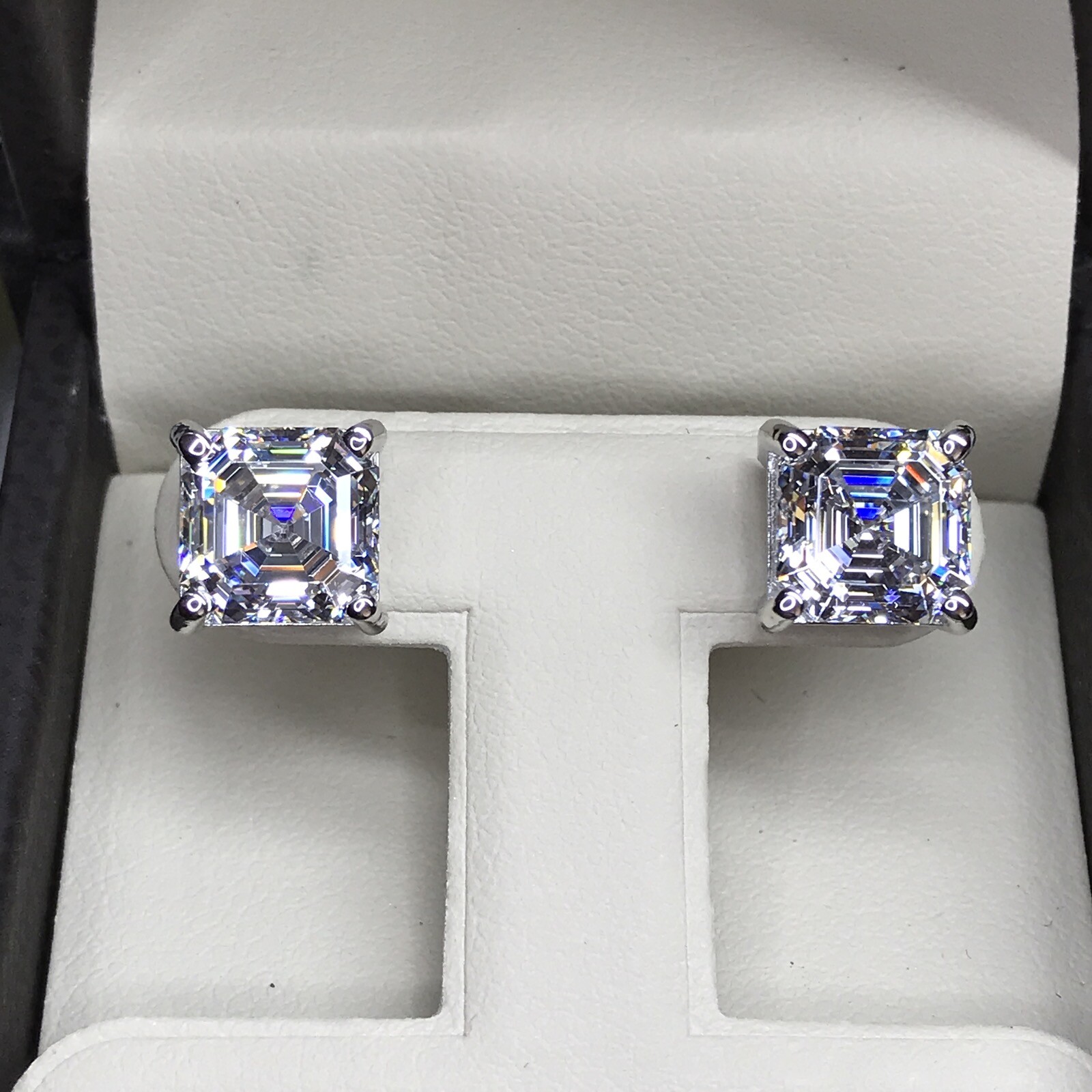 6CT Studs Asscher Princess Square Cut Diamond Earrings Man Made 14k Solid Gold