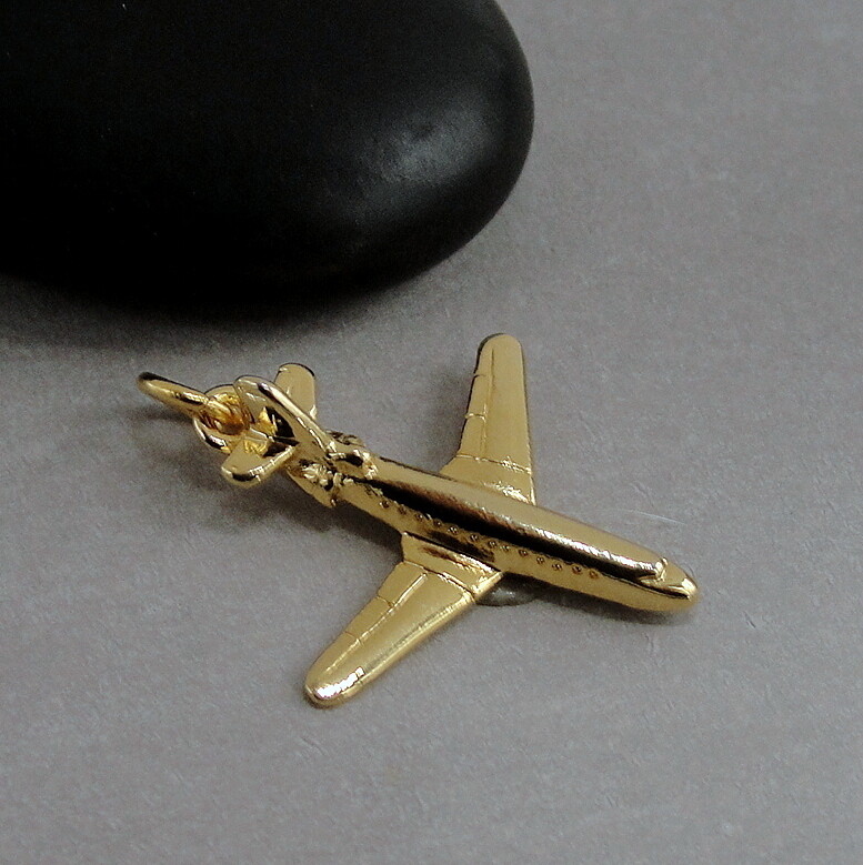 Gold Airplane Charm – Jet Plane Pendant Jewelry – Flight Attendant Pilot Gift