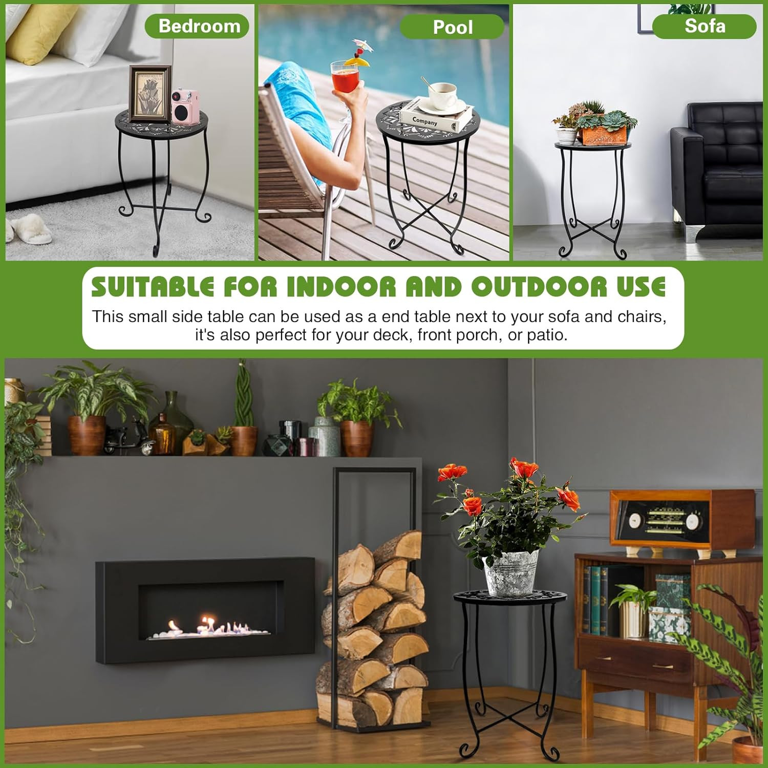 Outdoor Side Tables, 2 Pack Patio Side Table, Weather Resistant Metal Small roun