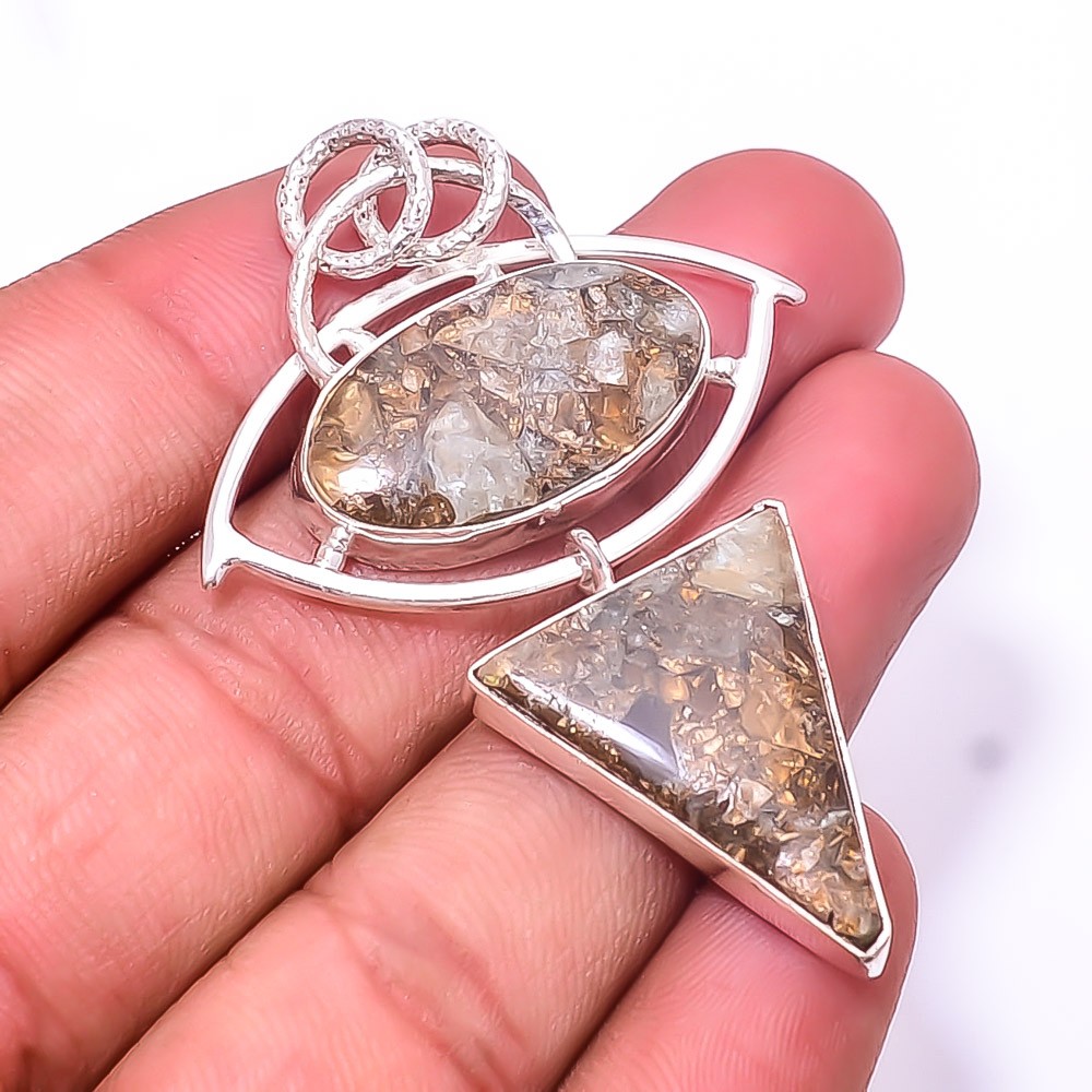 Copper Aquamarine -Brazil 925 Sterling Silver Pendant 2.34″ P6, Christmas Gift