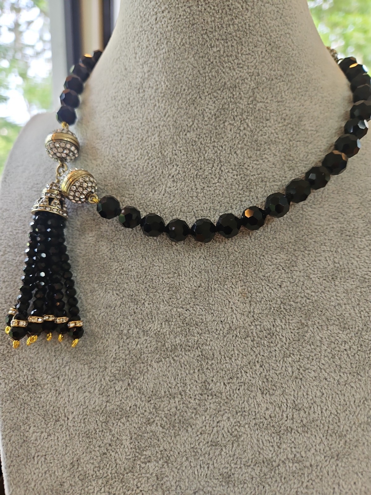 Heidi Daus BLACK Crystal Snap-Apart Magnetic Necklace With Tassel