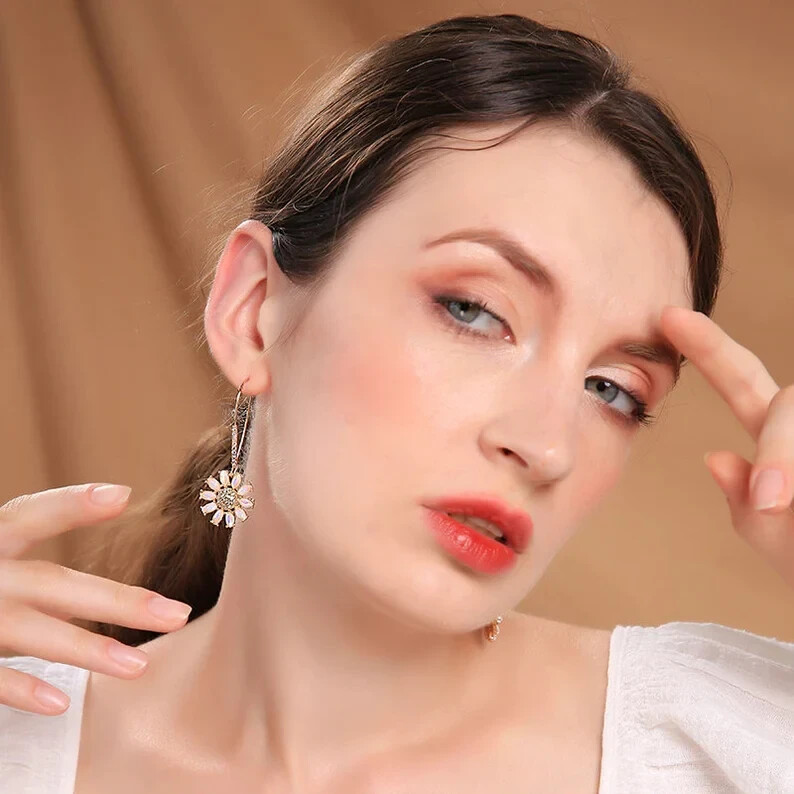 Betsey Johnson Flower Drop Earrings | Daisy Design | Pave Stone Accents