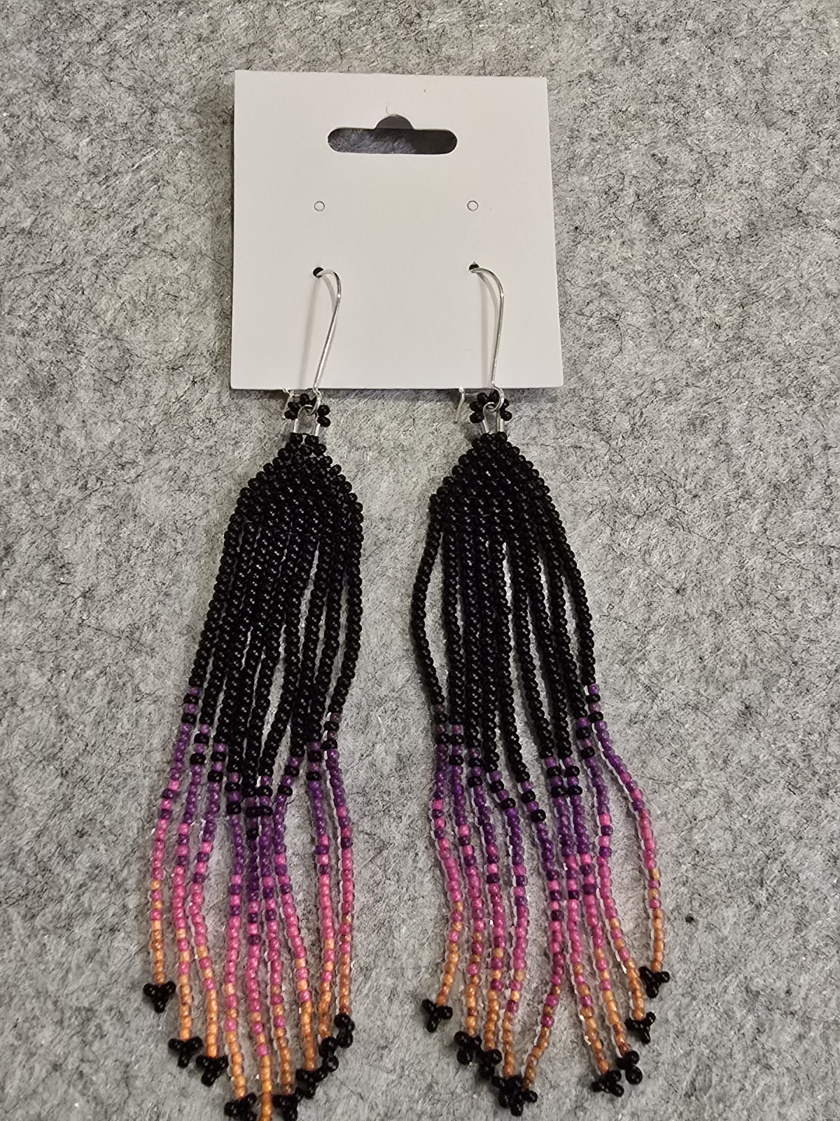 Handmade Black Purple Pink Orange Beaded Tassel Dangle/Drop Hook Earrings