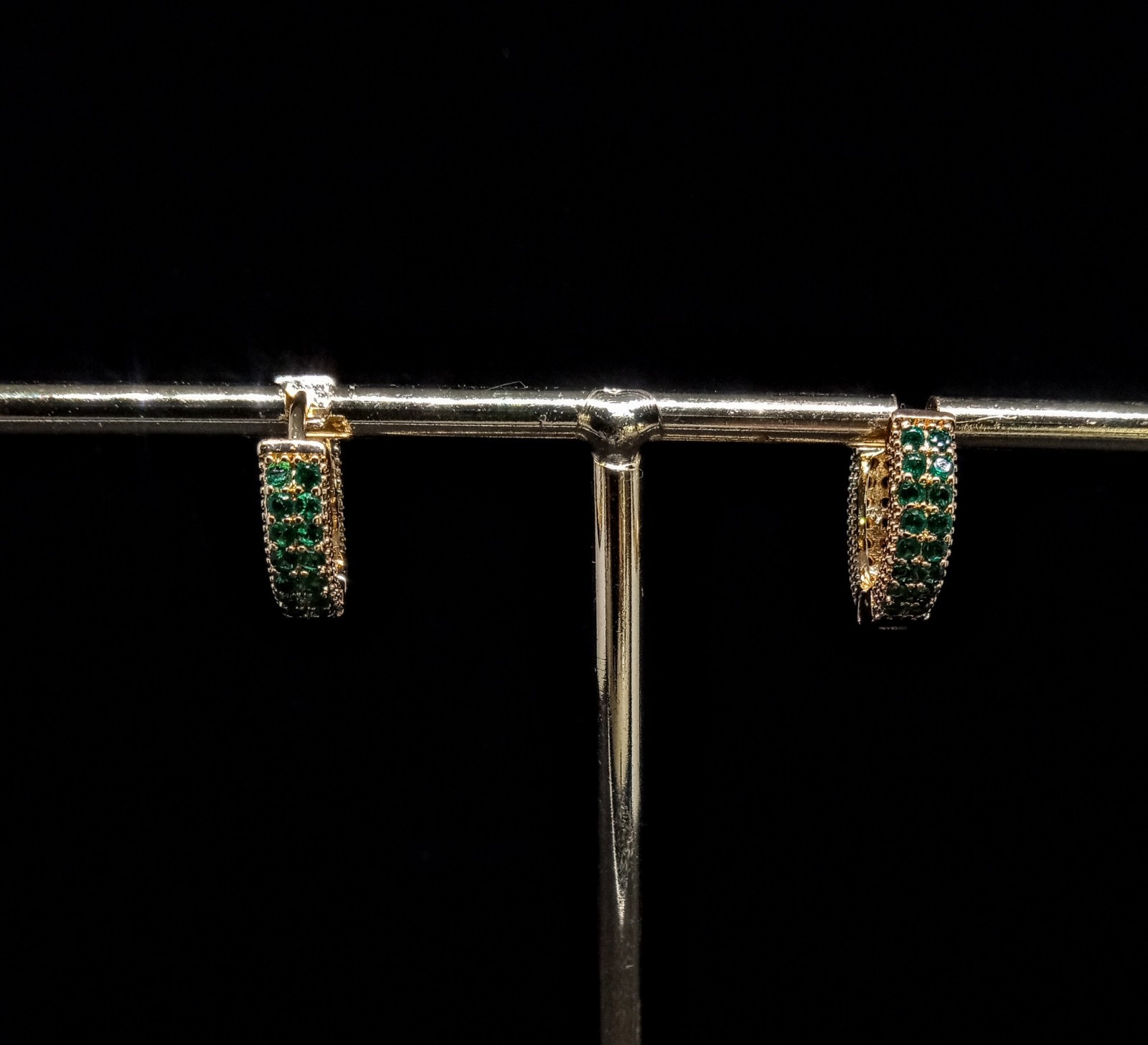 Emerald Green Pave Cubic Zerconia Gold Plated Huggie Earrings NWOT Fall ’25