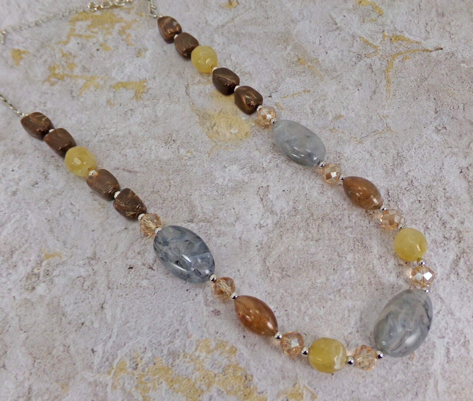 Multicolor Neutral Bead Necklace Earring Set Brown Beige Gray Statement jewelry