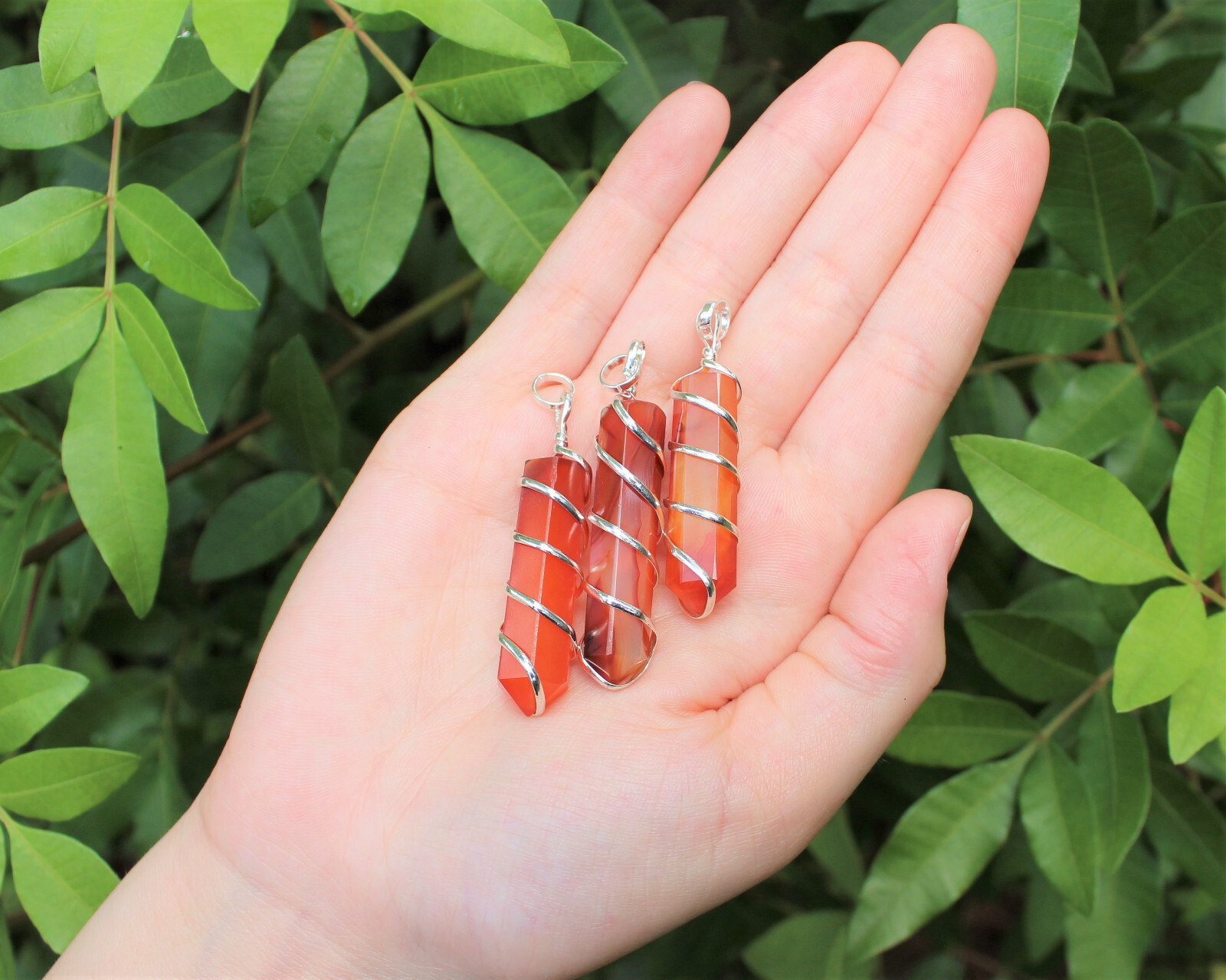 Carnelian Spiral Wrapped Point Pendant / Necklace (Carnelian Point Pendant)