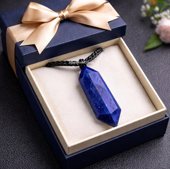 Natural Lapis Lazuli Hexagon Point Pendant Spiritual Healing Amulet Necklace