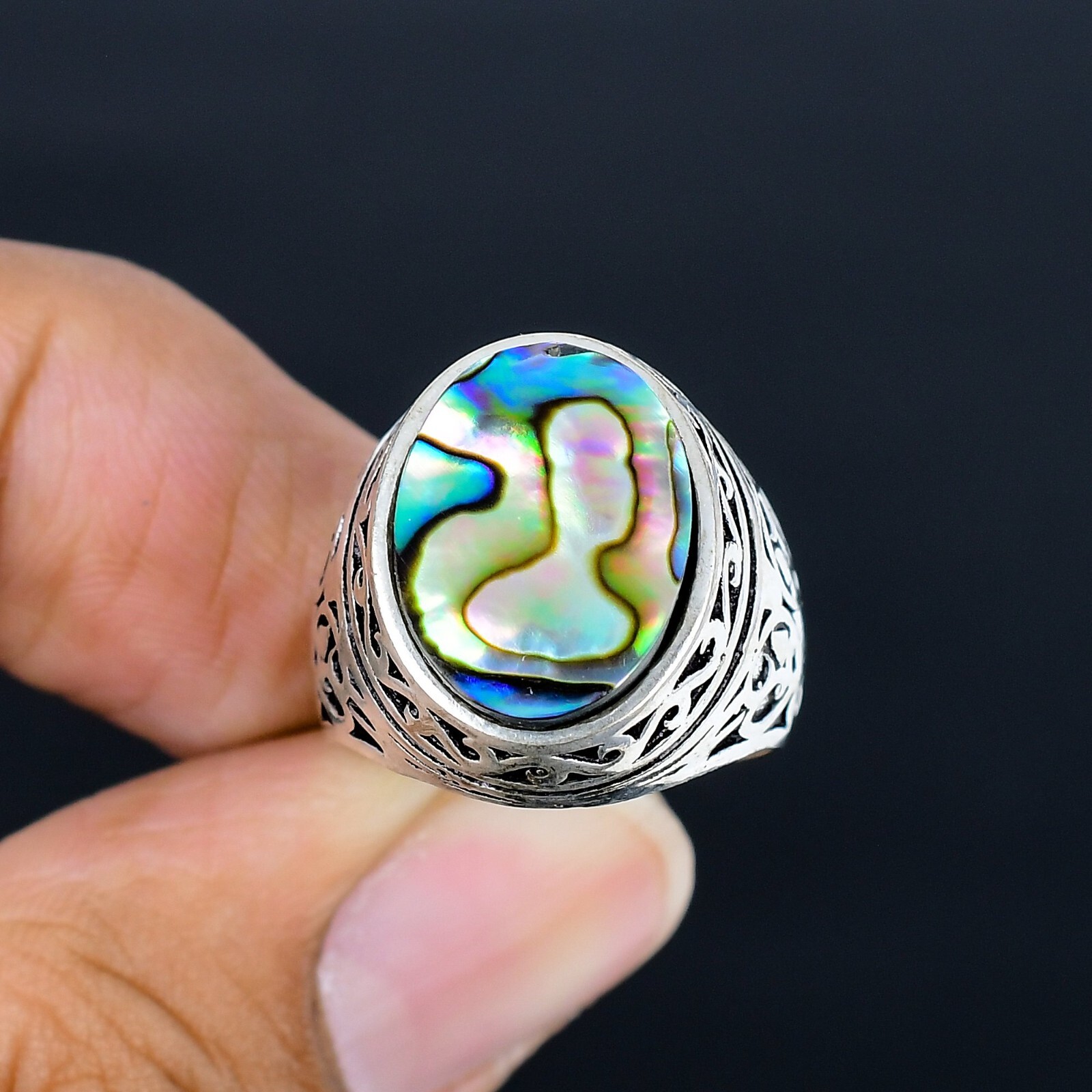 Abalone Shell Gemstone Ottoman Arabic Style Ring All Size Available LG-1120