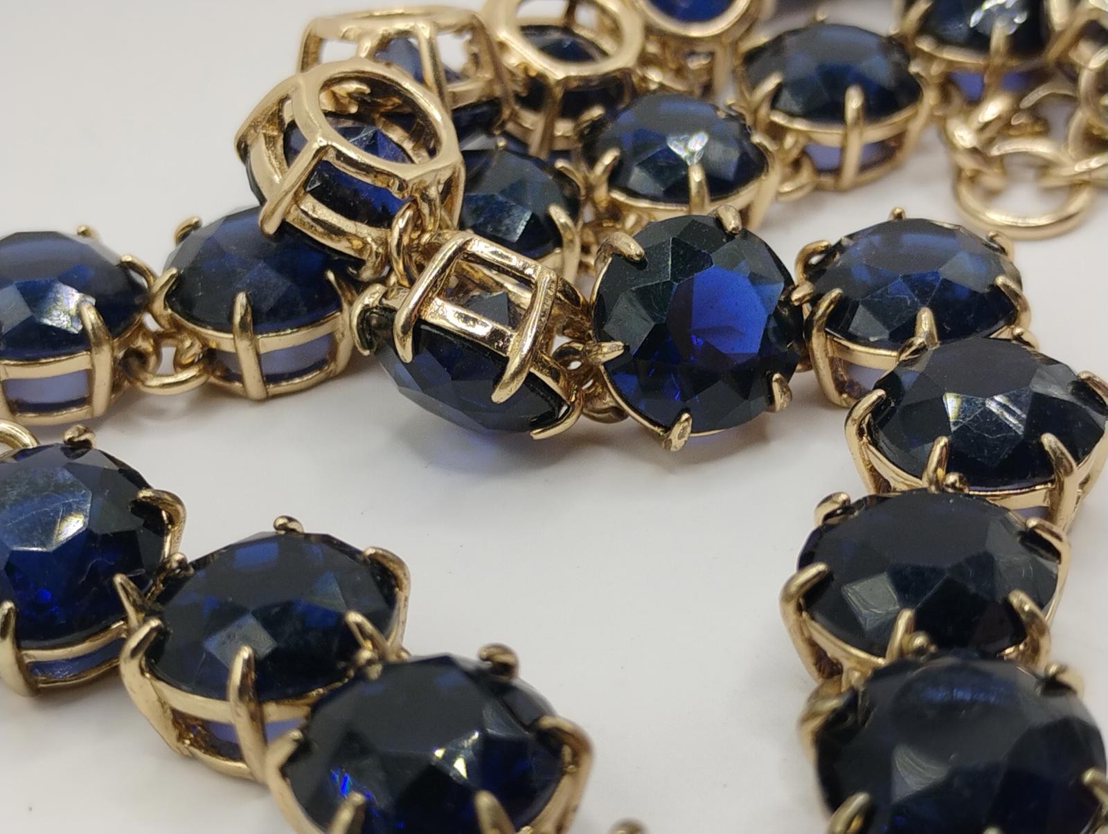 BR Banana Republic 18″ Gold-Tone Necklace Blue Faceted Faux Sapphire Stones