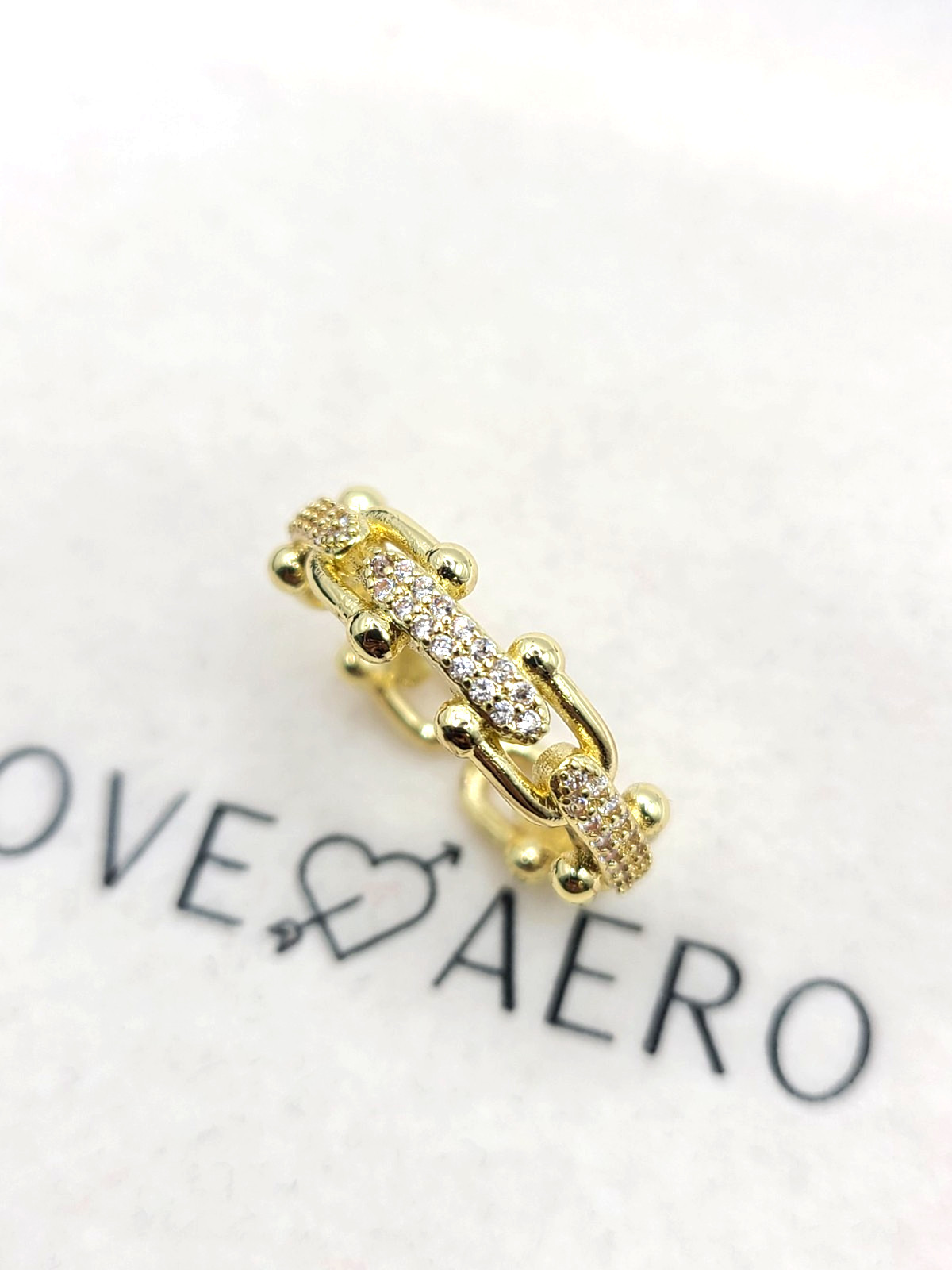 Love Aero Alexis Diamond Ring Gold Plated Adjustable Size 6-8