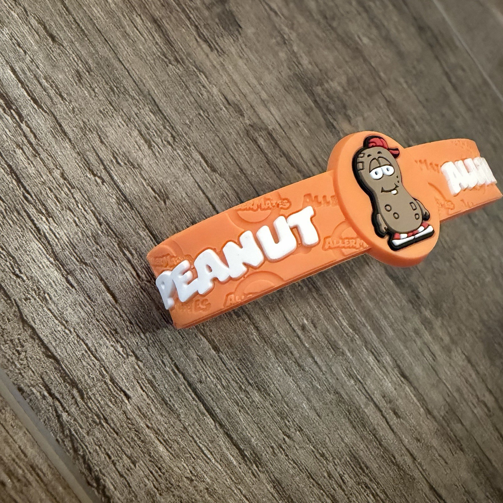 Allermate Peanut Allergy Alert Kids Bracelet Orange Silicon Plastic Snap 3 Sizes