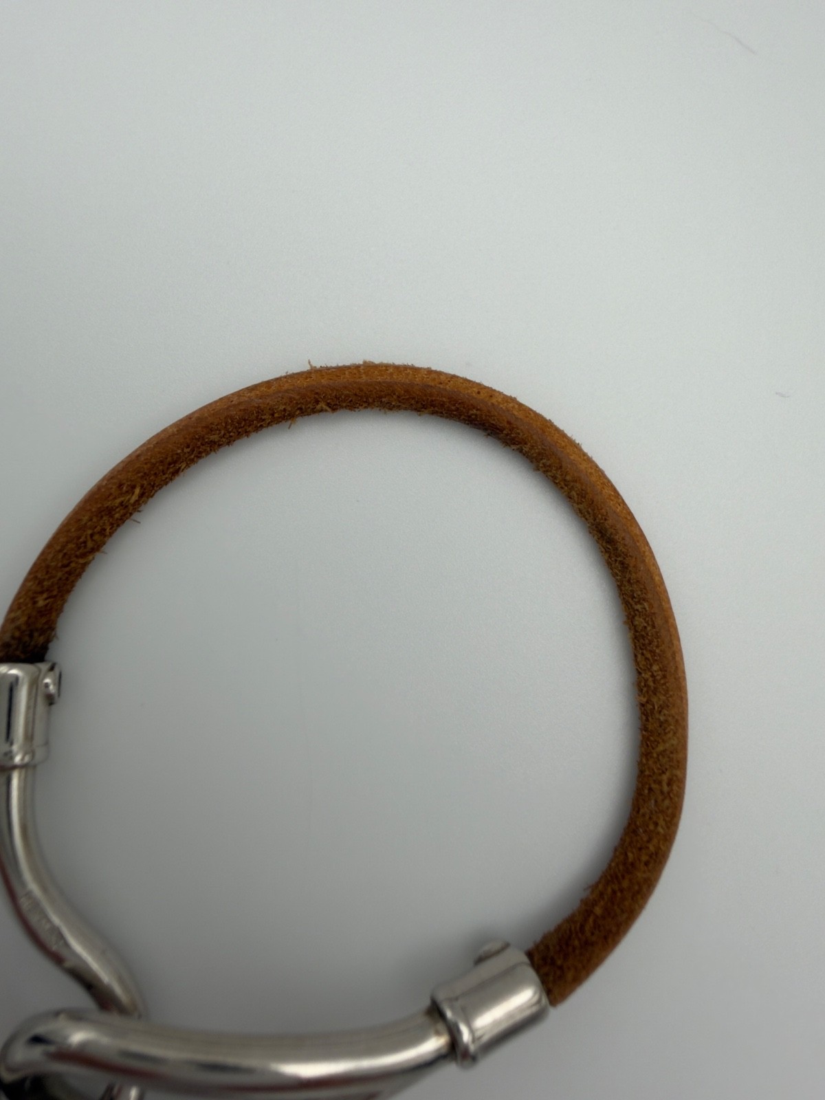 Authentic Hermes Leather Jumbo Hook Bracelet Palladium Plated Size 6 Brown