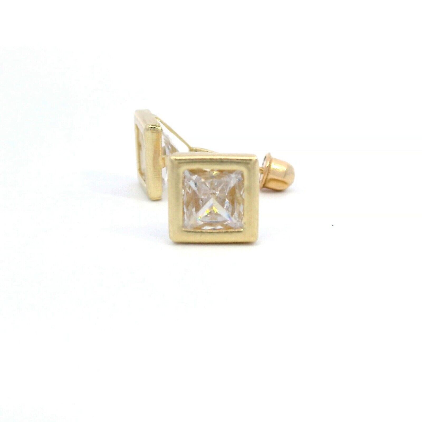 Tioneer 6mm Princess Bezel 14k Yellow Gold Screw Back Earrings
