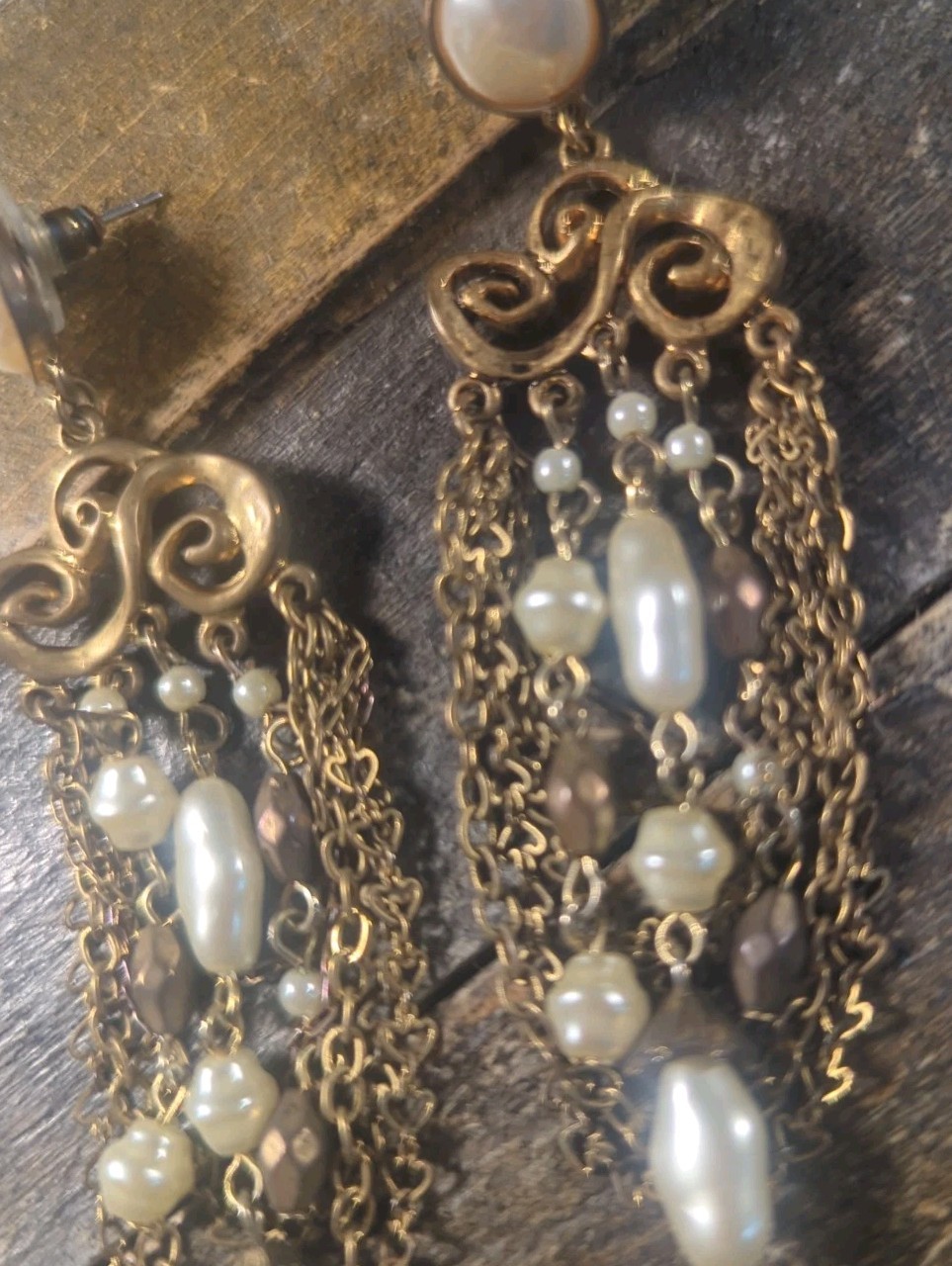 J. Jill Matte Gold Tone Dangle Earrings w/Pearls