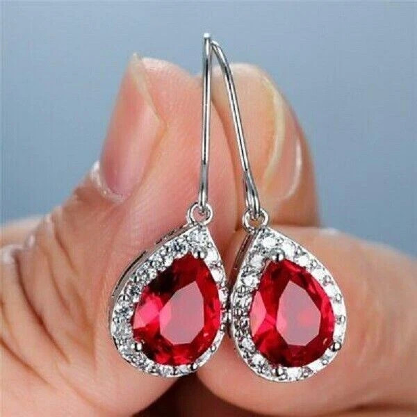 1.95 Ct Pear Cut Ruby Earrings Gift Earrings 14K Solid White Gold