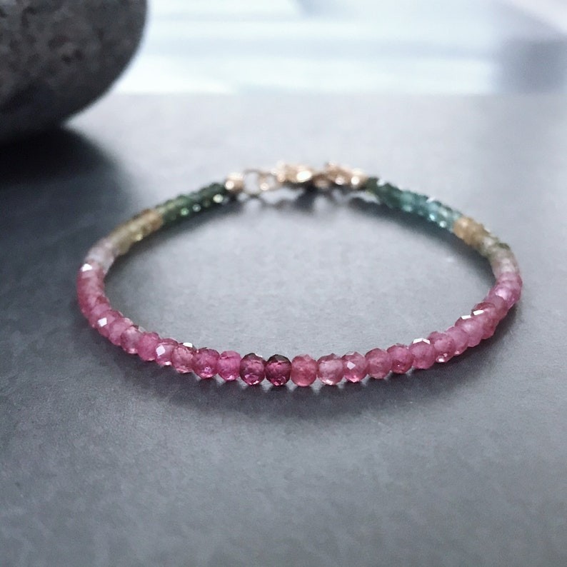 Dainty A++ Multi Tourmaline Faceted Round Gemstone Beads Women Bracelets 6-8”