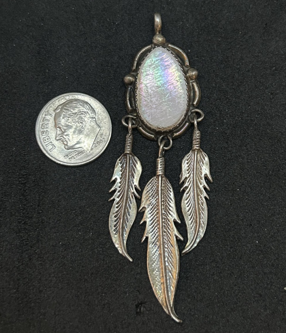 925 Sterling Navajo Mother of Pearl Dream Catcher Pendant 3in – 7.8g