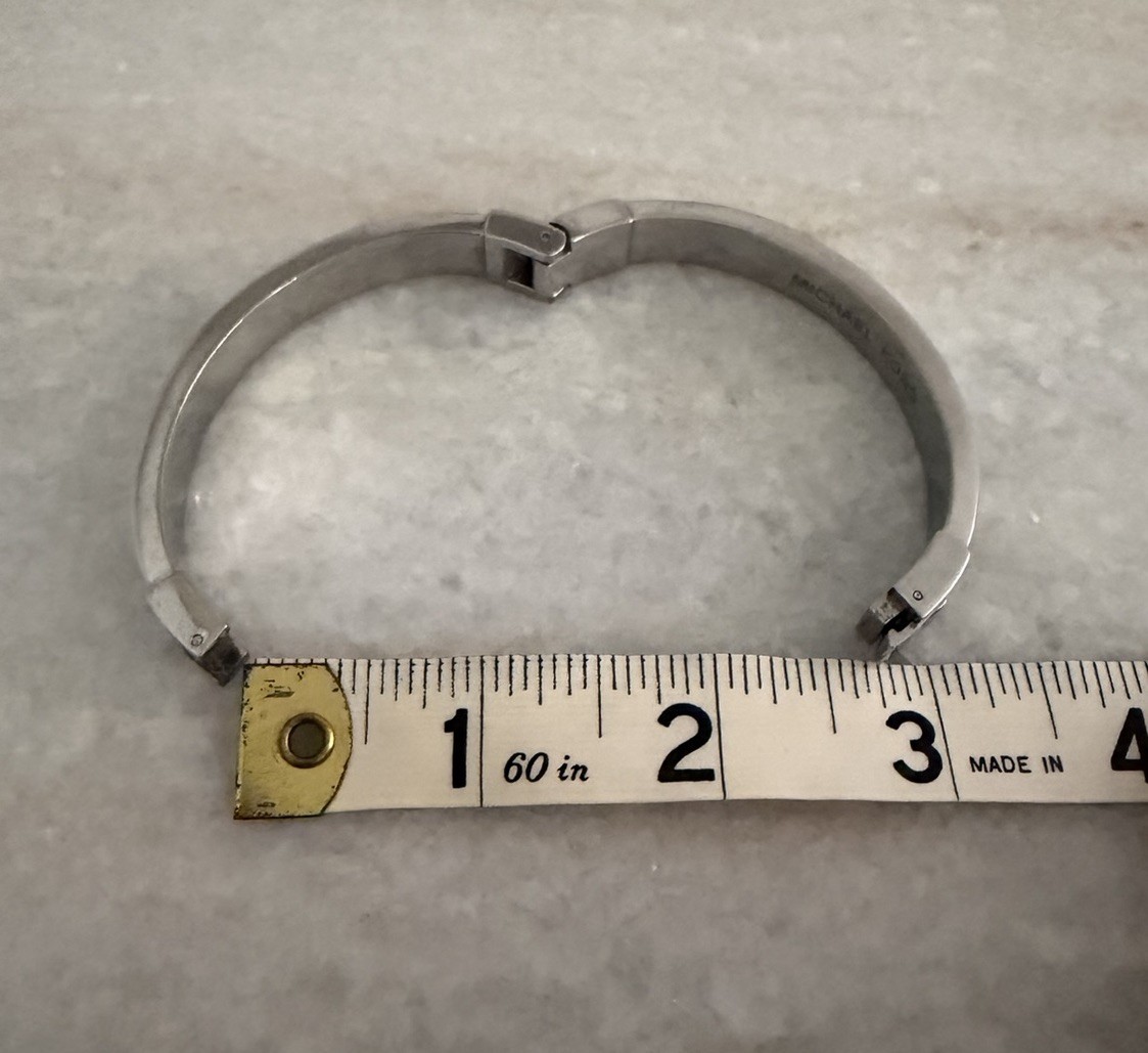 Silver Tone Michael Kors Push Button Hinged Bangle Bracelet 6.5”