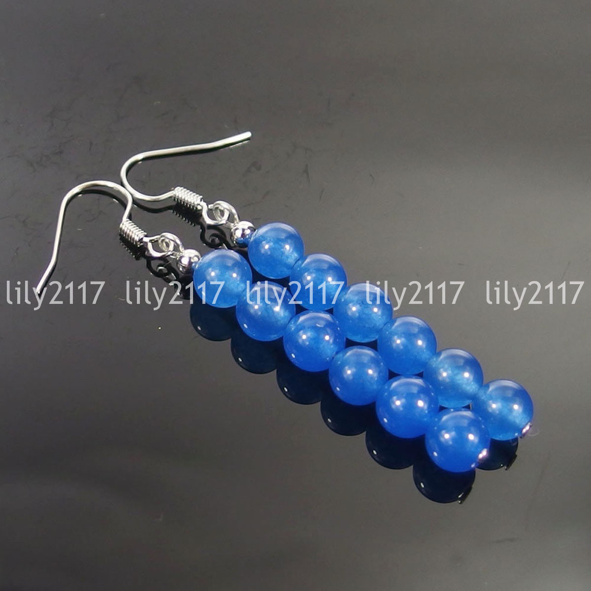 Natural 6-10mm assorted Jade Gemstone Round beads 925 Silver Hook Dangle Earring