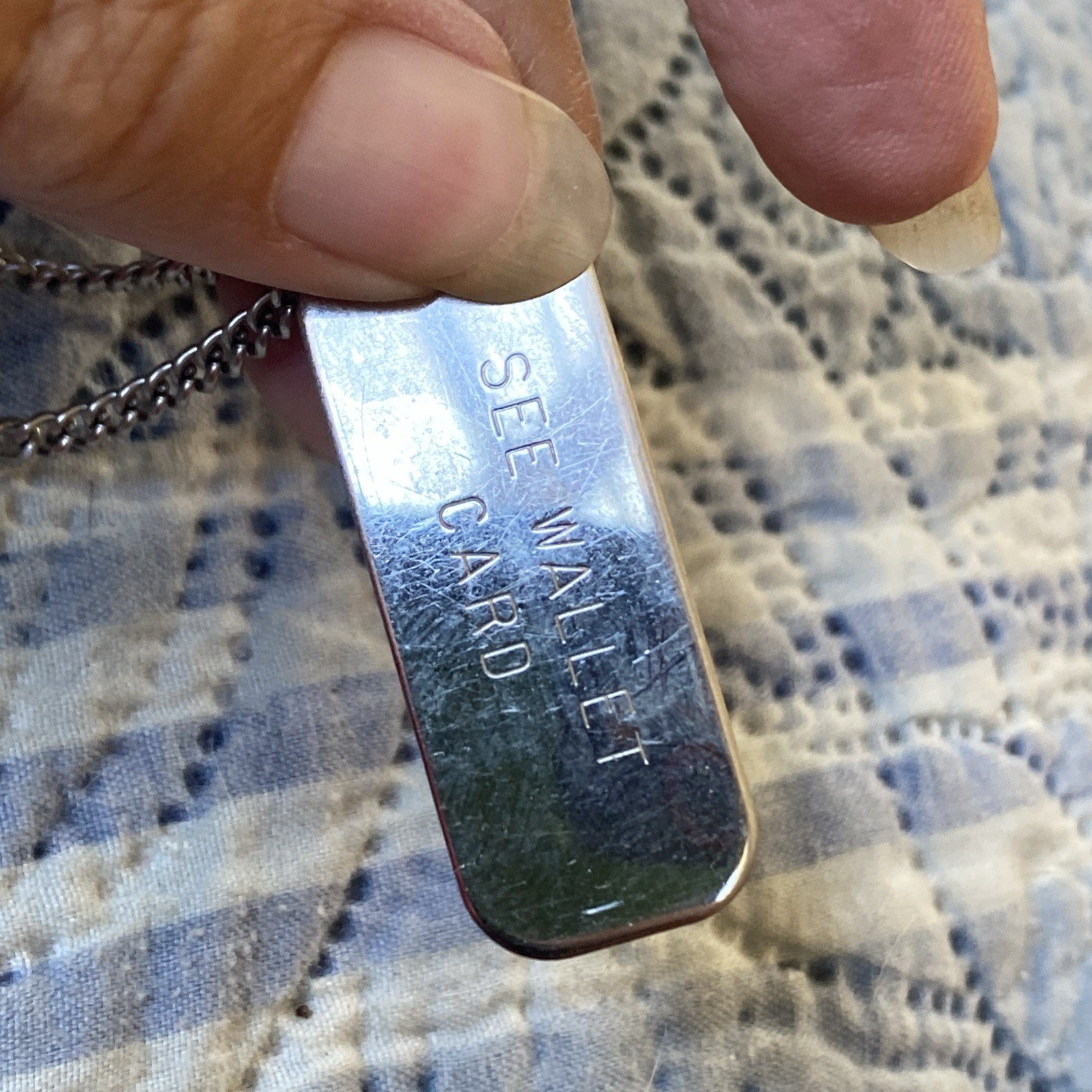 Stainless Steel Medical Alert ID Refer To Wallet Message Dog Tag Style 24”