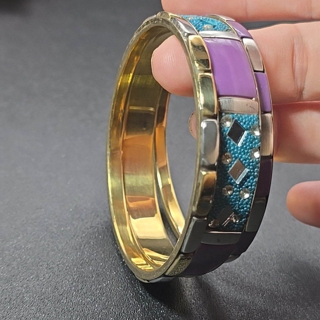 3 India Bangle Bracelet Silver Gold Purple Blue Mirror 2.5″ Diameter Antika New