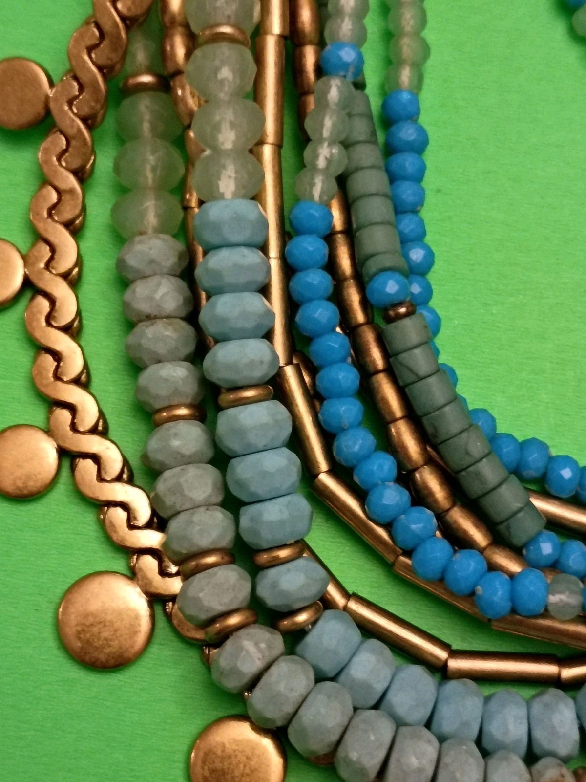 Stella And Dot Multi Strand Necklace Aqua Bead Gold Tone Chains