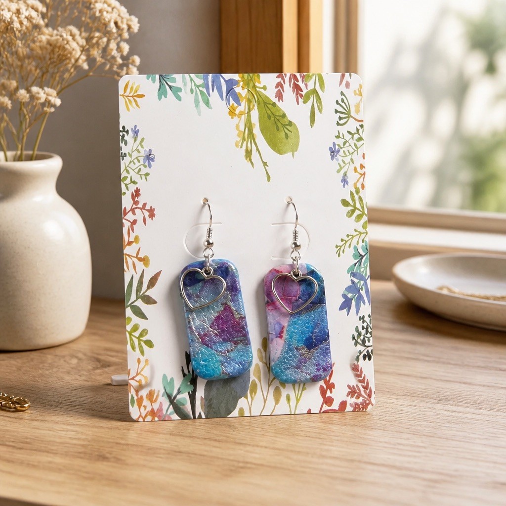 Hand Made White and Blue Polymer Clay Earrings for Women Handmade Earrings UK