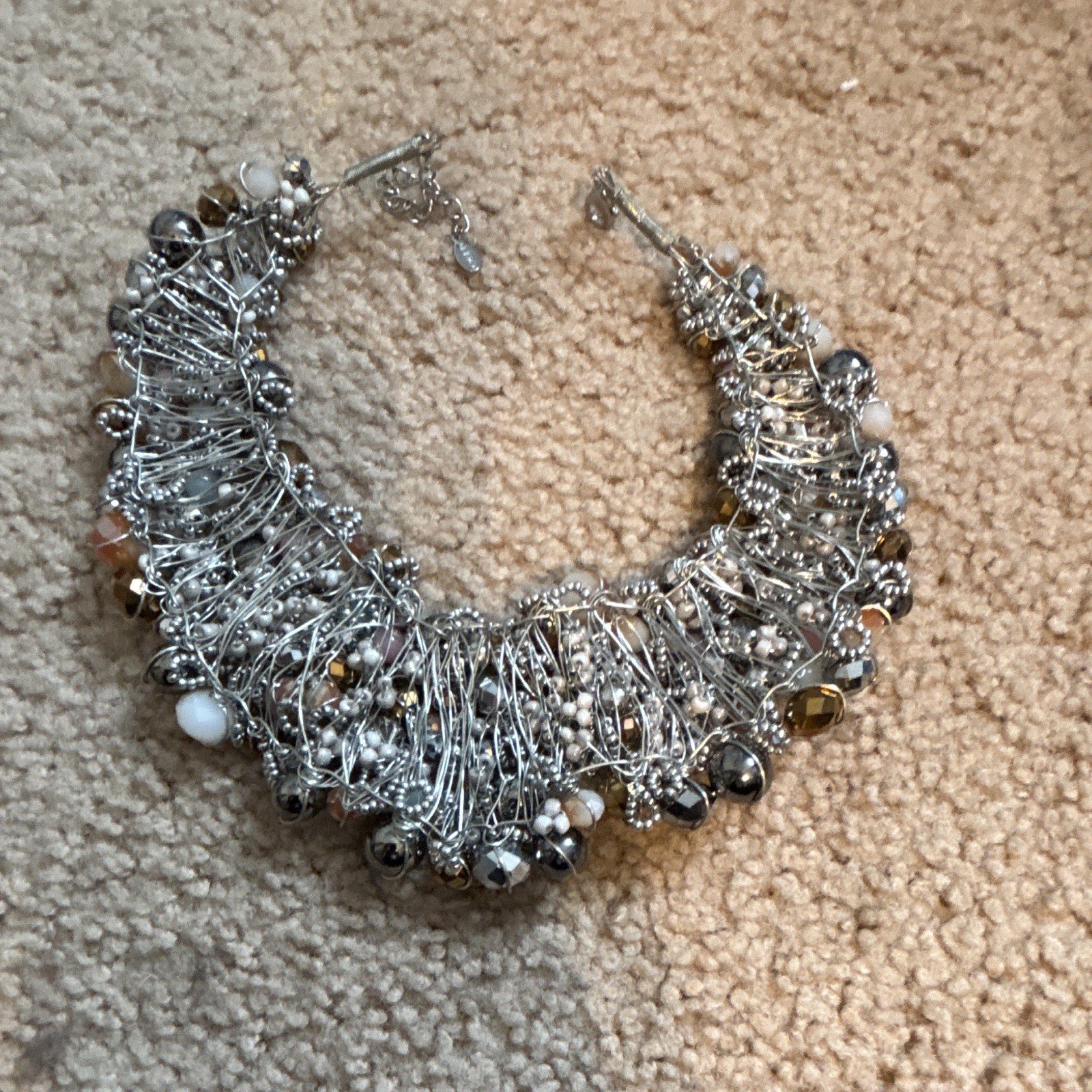 Also Statement Bib Necklace Silver Plated Multicolor Glass Crystal