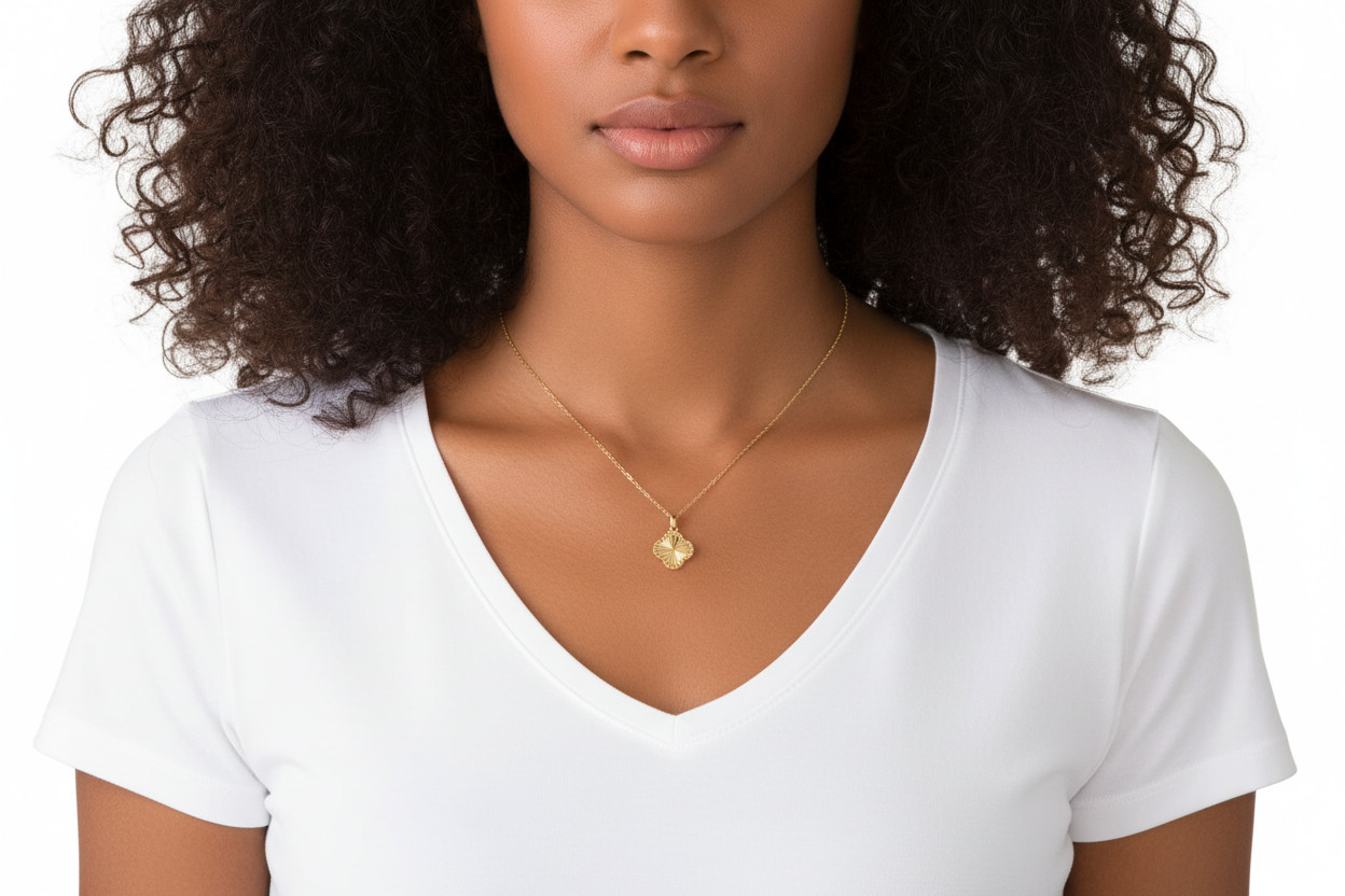 Sunbeam & Polished Reversible Bead Frame Clover 18″ Pendant Necklace in 10k Gold