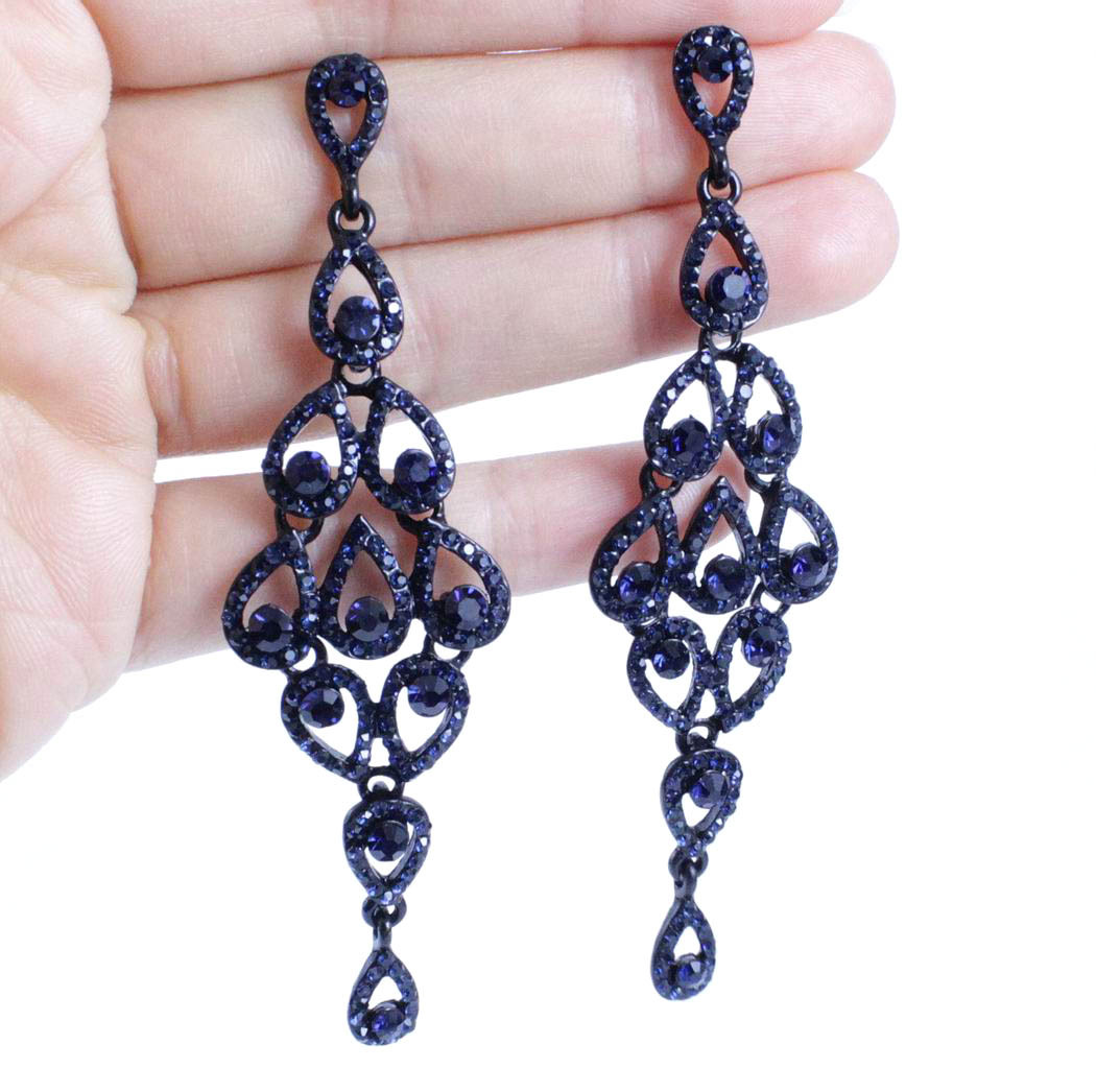 DROPS AUSTRIAN CRYSTAL RHINESTONE BLUE CHANDELIER DANGLE EARRINGS BRIDAL E2088B