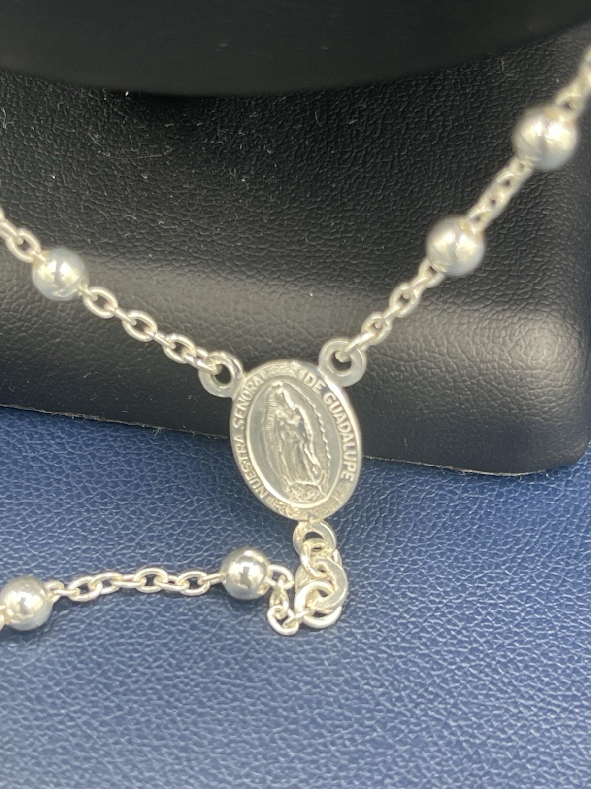 Sterling Silver 925 26 inch Rosary Beads Necklace w/ Crucifix 15.9 Grams