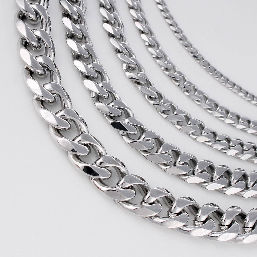 18-36” MEN Stainless Steel 3/5/7/9/11mm Silver Tone Cuban Curb Chain Necklace