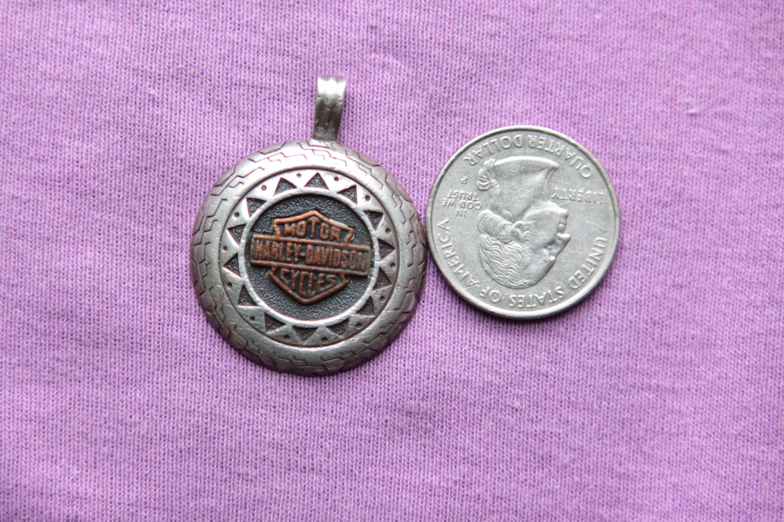 MOD Rare Sterling Silver Copper Inlay Harley Davidson Shield Bikers Pendant