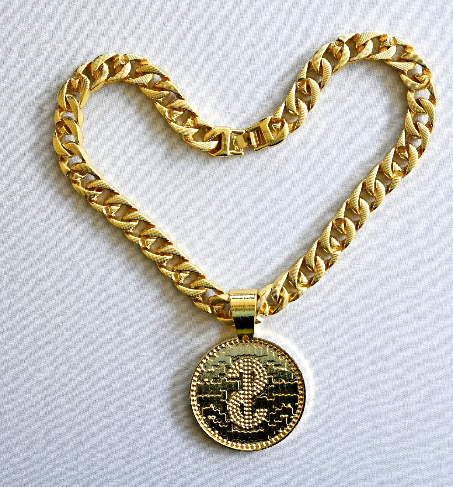$ Dollar Sign Hip Hop Iced Baguette Pendant Crystal Cuban Chain Bling Necklace