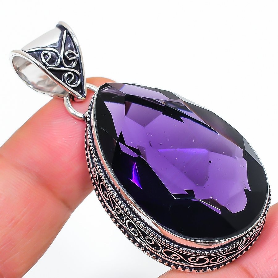Faceted African Amethyst Pear Shape Gemstone Gift Vintage Jewelry Pendant 2.30″