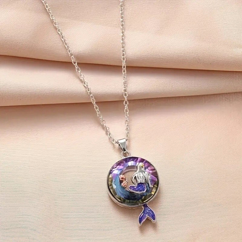 Rainbow Mystical Fire Topaz 925 Sterling Silver Little Mermaid Pendant Necklace