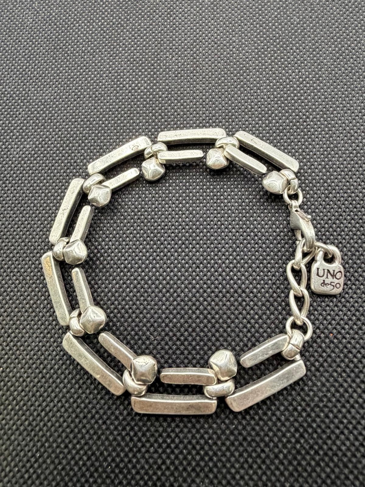Uno de 50 ROOTS Silver Plated Bracelet Square Links Chain Medium