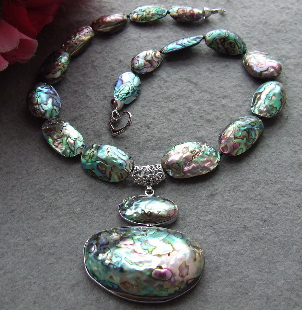 34x55MM Paua Abalone Shell Pendant Necklace