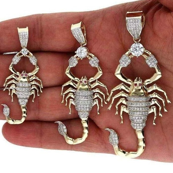 10K Yellow Gold Simulated Diamond Pave Scorpio Charm Pendant 2″-3″