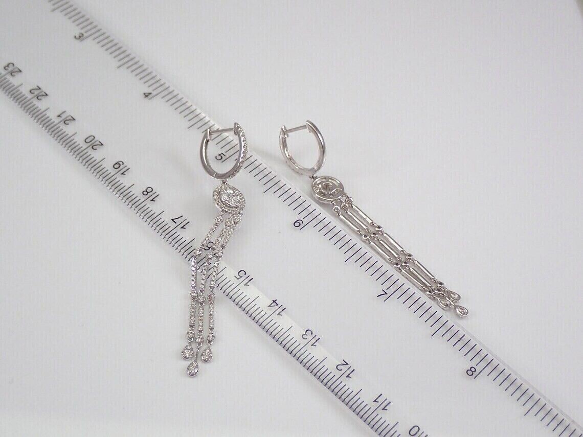 Stunning Round Cut Simulated Diamond Long Drop Earrings In 14K White Gold Plated